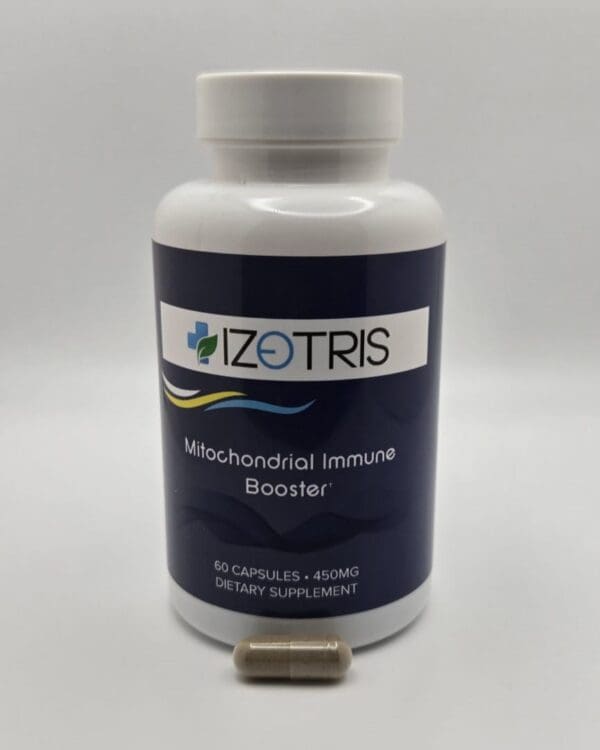 ROPHETEQ's IZOTRIS, a mitochondrial immune booster, front of bottle with capsule