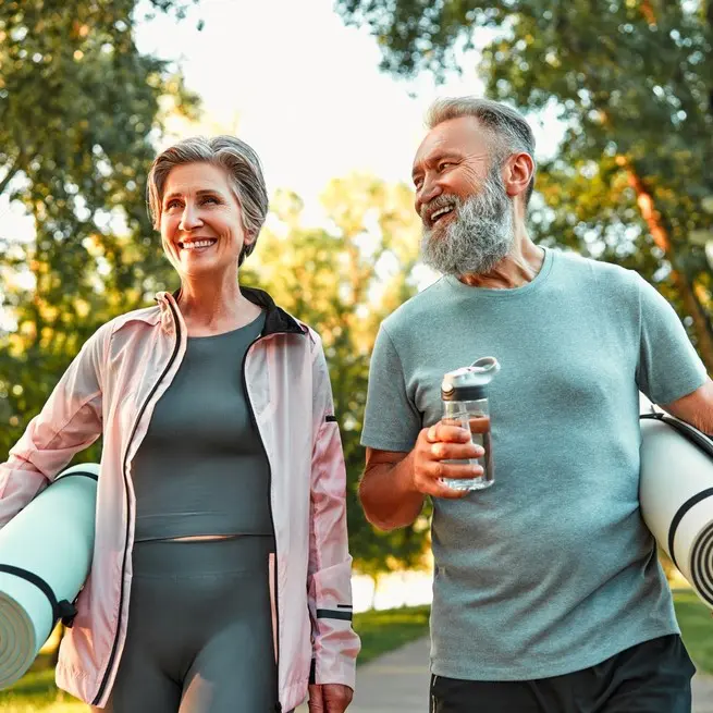 happy active elderly couple with boosted immune system