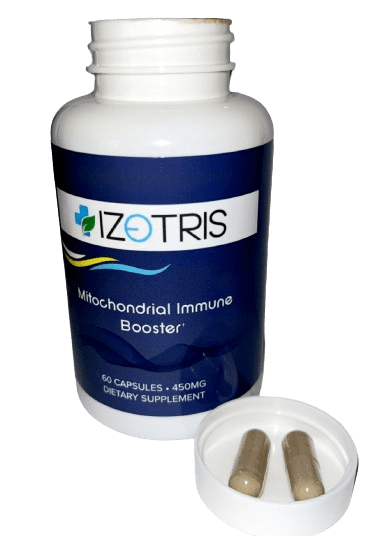 A bottle of izotris with two pills in it.